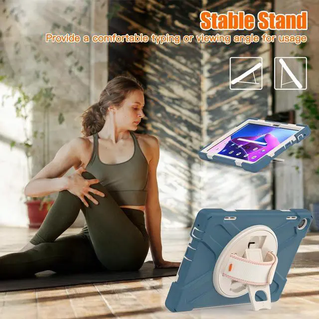 Alt view image 2 of 7 - Case for Lenovo Tab M10 3rd Gen 10.1 inch 2022 Model TB-328FU TB-328XU with Pencil Holder, Kickstand, Hand & Shoulder Strap Shockproof Protective Cover Dark Blue