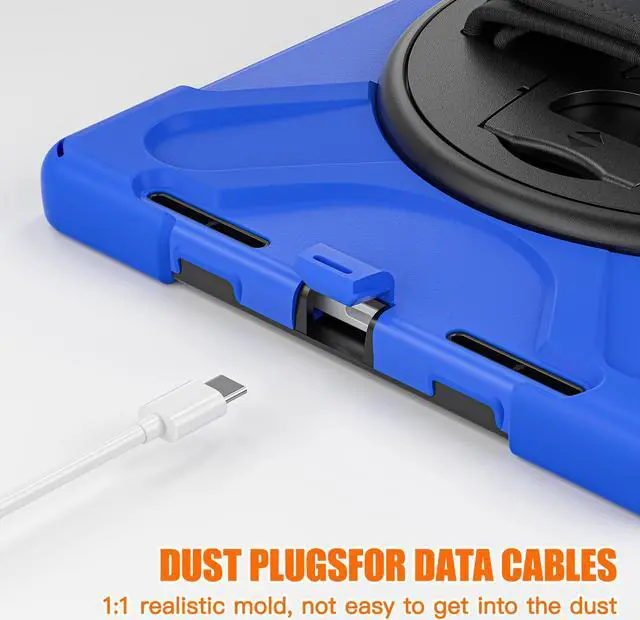 Alt view image 6 of 7 - iPad 10th Generation Case 2022 10.9 Inch Model A2696 A2757 A2777 Shockproof Cover with Pencil Holder Stand Hand Strap Shoulder Belt Blue