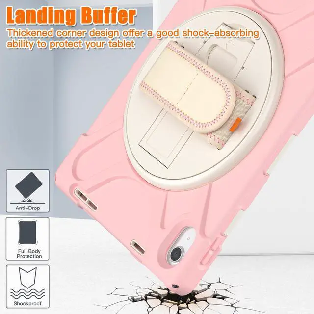 Alt view image 3 of 7 - iPad 10th Generation Case 2022 10.9 Inch Model A2696 A2757 A2777 Shockproof Cover with Pencil Holder Stand Hand Strap Shoulder Belt Pink