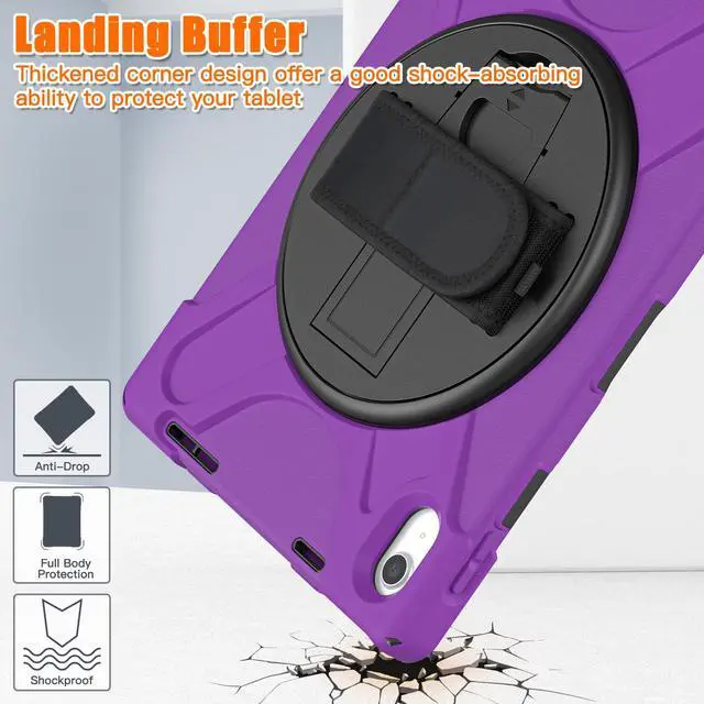 Alt view image 2 of 7 - iPad 10th Generation Case 2022 10.9 Inch Model A2696 A2757 A2777 Shockproof Cover with Pencil Holder Stand Hand Strap Shoulder Belt Purple