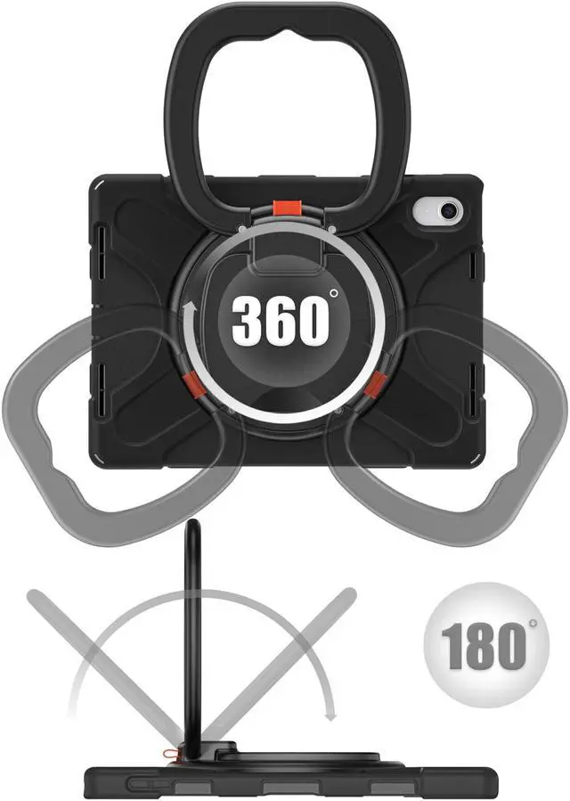 Alt view image 3 of 7 - Case for iPad 10th Generation 2022 10.9 Inch Model A2696 A2757 A2777, Rugged Heavy Duty Shockproof cover with Pencil Holder/360 Degree Kickstand/Hand Grip/Shoulder Strap