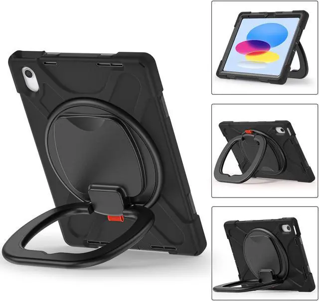 Alt view image 2 of 7 - Case for iPad 10th Generation 2022 10.9 Inch Model A2696 A2757 A2777, Rugged Heavy Duty Shockproof cover with Pencil Holder/360 Degree Kickstand/Hand Grip/Shoulder Strap