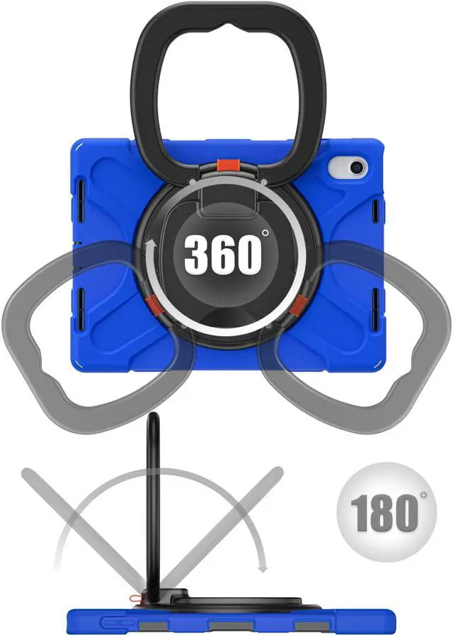 Alt view image 3 of 7 - Case for iPad 10th Generation 2022 10.9 Inch Model A2696 A2757 A2777, Rugged Heavy Duty Shockproo cover with Pencil Holder/360 Degree Kickstand/Hand Grip/Shoulder Strap