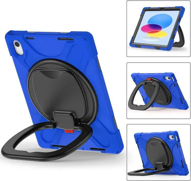 Alt view image 2 of 7 - Case for iPad 10th Generation 2022 10.9 Inch Model A2696 A2757 A2777, Rugged Heavy Duty Shockproo cover with Pencil Holder/360 Degree Kickstand/Hand Grip/Shoulder Strap