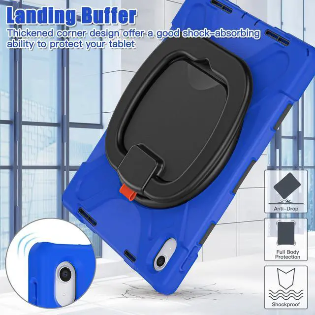 Alt view image 4 of 7 - Case for iPad 10th Generation 2022 10.9 Inch Model A2696 A2757 A2777, Rugged Heavy Duty Shockproo cover with Pencil Holder/360 Degree Kickstand/Hand Grip/Shoulder Strap