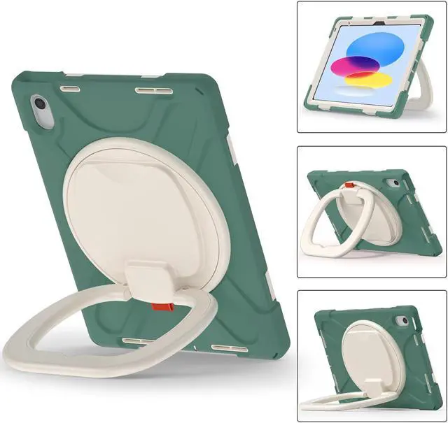 Alt view image 2 of 7 - Case for iPad 10th Generation 2022 10.9 Inch Model A2696 A2757 A2777, Rugged Heavy Duty Shockproo cover with Pencil Holder/360 Degree Kickstand/Hand Grip/Shoulder Strap