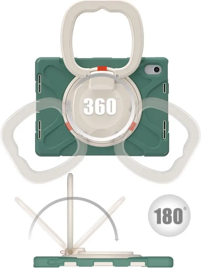 Alt view image 3 of 7 - Case for iPad 10th Generation 2022 10.9 Inch Model A2696 A2757 A2777, Rugged Heavy Duty Shockproo cover with Pencil Holder/360 Degree Kickstand/Hand Grip/Shoulder Strap