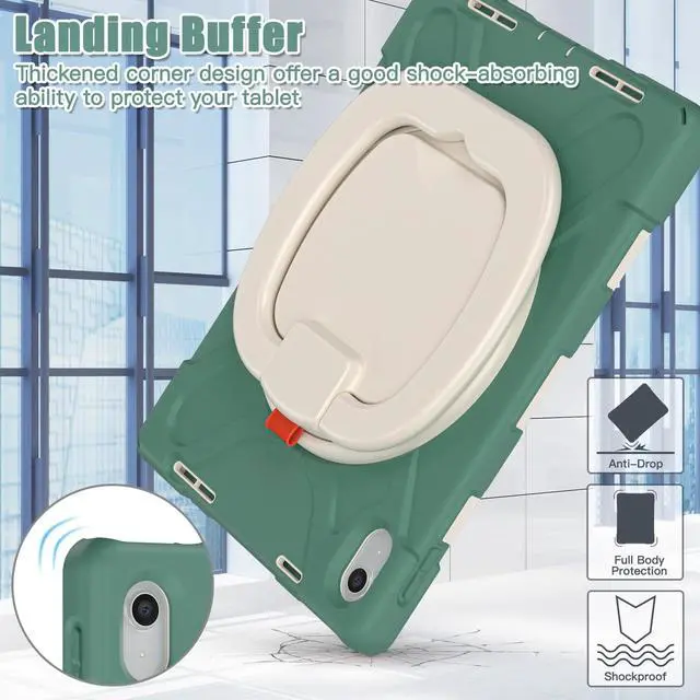 Alt view image 4 of 7 - Case for iPad 10th Generation 2022 10.9 Inch Model A2696 A2757 A2777, Rugged Heavy Duty Shockproo cover with Pencil Holder/360 Degree Kickstand/Hand Grip/Shoulder Strap