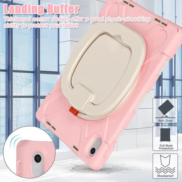 Alt view image 3 of 7 - Case for iPad 10th Generation 2022 10.9 Inch Model A2696 A2757 A2777, Rugged Heavy Duty Case with Pencil Holder/360 Degree Kickstand/Hand Strap/Shoulder Strap Pink