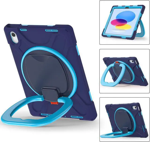 Alt view image 2 of 7 - Case for iPad 10th Generation 2022 10.9 Inch Model A2696 A2757 A2777, Rugged Heavy Duty Shockproof cover with Pencil Holder/360 Degree Kickstand/Hand Grip/Shoulder Strap