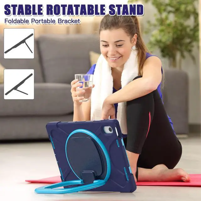 Alt view image 5 of 7 - Case for iPad 10th Generation 2022 10.9 Inch Model A2696 A2757 A2777, Rugged Heavy Duty Shockproof cover with Pencil Holder/360 Degree Kickstand/Hand Grip/Shoulder Strap