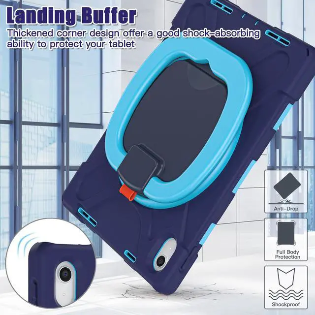 Alt view image 4 of 7 - Case for iPad 10th Generation 2022 10.9 Inch Model A2696 A2757 A2777, Rugged Heavy Duty Shockproof cover with Pencil Holder/360 Degree Kickstand/Hand Grip/Shoulder Strap