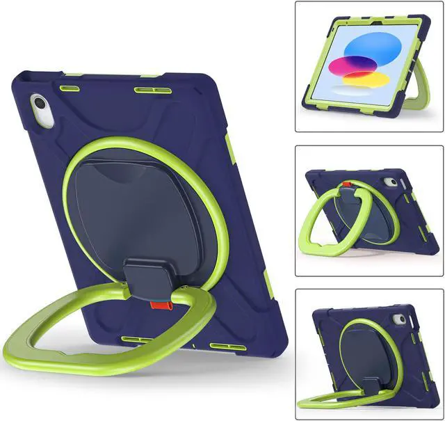 Alt view image 2 of 7 - Case for iPad 10th Generation 2022 10.9 Inch Model A2696 A2757 A2777, Rugged Heavy Duty Shockproo cover with Pencil Holder/360 Degree Kickstand/Hand Grip/Shoulder Strap