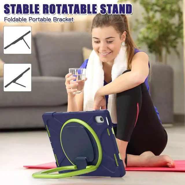 Alt view image 5 of 7 - Case for iPad 10th Generation 2022 10.9 Inch Model A2696 A2757 A2777, Rugged Heavy Duty Shockproo cover with Pencil Holder/360 Degree Kickstand/Hand Grip/Shoulder Strap