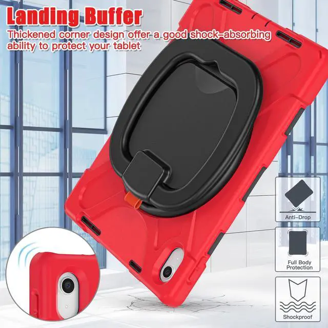Alt view image 4 of 7 - Case for iPad 10th Generation 2022 10.9 Inch Model A2696 A2757 A2777, Rugged Heavy Duty Shockproo cover with Pencil Holder/360 Degree Kickstand/Hand Grip/Shoulder Strap