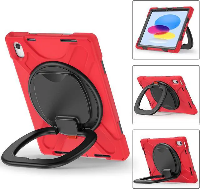 Alt view image 2 of 7 - Case for iPad 10th Generation 2022 10.9 Inch Model A2696 A2757 A2777, Rugged Heavy Duty Shockproo cover with Pencil Holder/360 Degree Kickstand/Hand Grip/Shoulder Strap