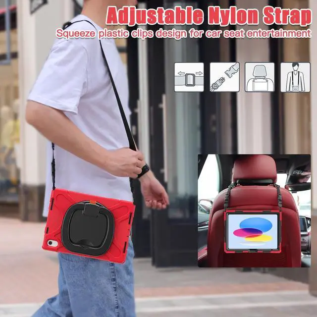 Alt view image 5 of 7 - Case for iPad 10th Generation 2022 10.9 Inch Model A2696 A2757 A2777, Rugged Heavy Duty Shockproo cover with Pencil Holder/360 Degree Kickstand/Hand Grip/Shoulder Strap