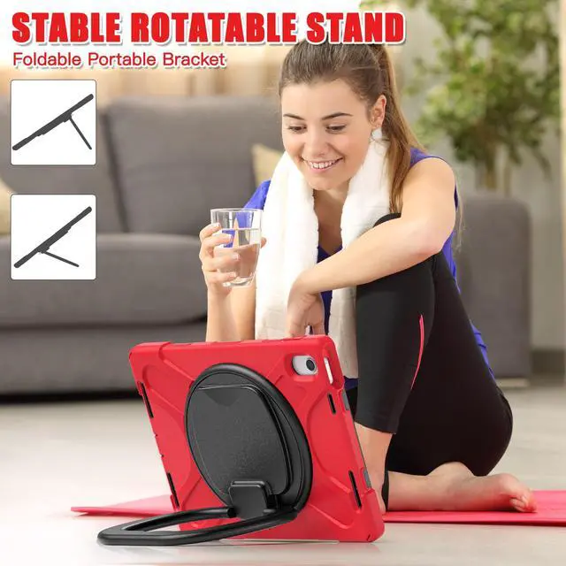 Alt view image 7 of 7 - Case for iPad 10th Generation 2022 10.9 Inch Model A2696 A2757 A2777, Rugged Heavy Duty Shockproo cover with Pencil Holder/360 Degree Kickstand/Hand Grip/Shoulder Strap