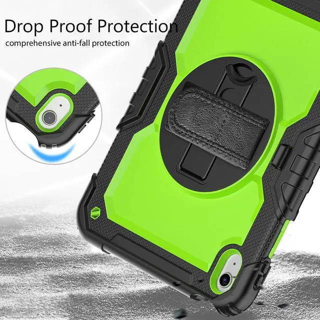 Alt view image 6 of 7 - iPad 10th Generation Case 10.9 inch 2022 Case Heavy Duty Shockproof Rugged Protective Cover with Screen Protector Pencil Holder, Kickstand, Hand/Shoulder Strap Green