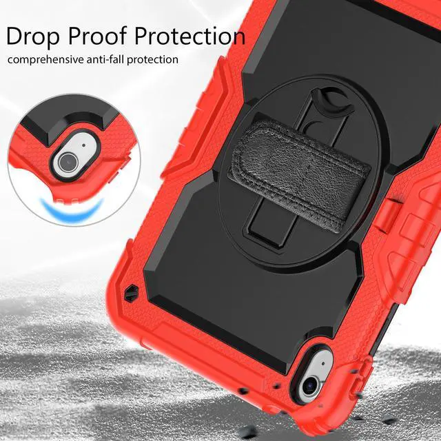 Alt view image 6 of 7 - iPad 10th Generation Case 10.9 inch 2022 Case Heavy Duty Shockproof Rugged Protective Cover with Screen Protector Pencil Holder, Kickstand, Hand/Shoulder Strap Red