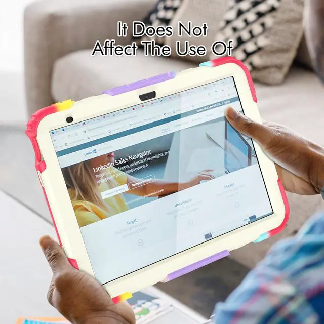 Alt view image 7 of 7 - iPad 10th Generation Case 10.9 inch 2022 Case Heavy Duty Shockproof Rugged Protective Cover with Screen Protector Pencil Holder, Kickstand, Hand/Shoulder Strap Rainbow Red