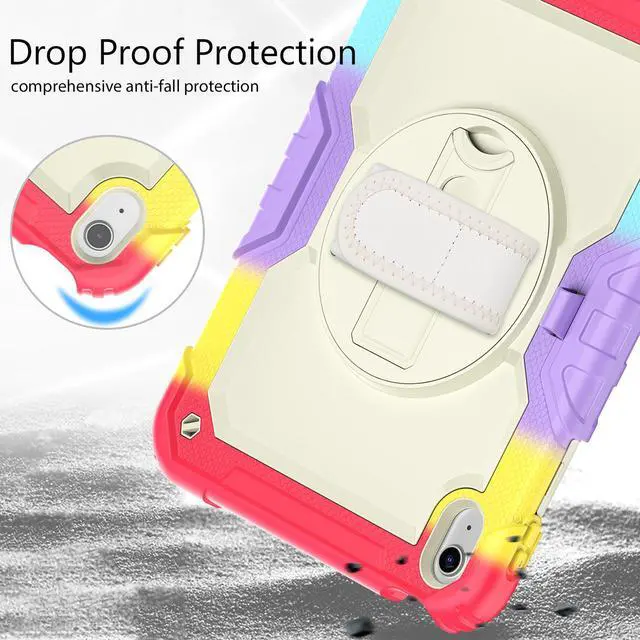 Alt view image 6 of 7 - iPad 10th Generation Case 10.9 inch 2022 Case Heavy Duty Shockproof Rugged Protective Cover with Screen Protector Pencil Holder, Kickstand, Hand/Shoulder Strap Rainbow Red