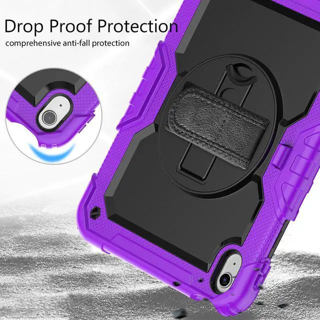 Alt view image 6 of 7 - iPad 10th Generation Case 10.9 inch 2022 Case Heavy Duty Shockproof Rugged Protective Cover with Screen Protector Pencil Holder, Kickstand, Hand/Shoulder Strap Purple