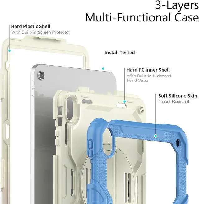 Alt view image 5 of 7 - iPad 10th Generation Case 10.9 inch 2022 Case Heavy Duty Shockproof Rugged Protective Cover with Screen Protector Pencil Holder, Kickstand, Hand/Shoulder Strap Light Green