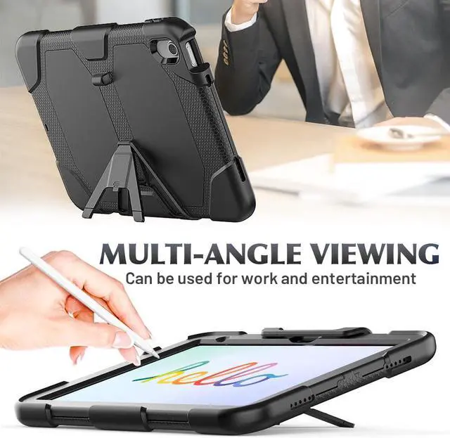 Alt view image 6 of 7 - Case for iPad 10th Generation 2022 10.9 Inch Model A2696 A2757 A2777, Heavy Duty Rugged Shockproof Protective cover with Pencil Holder, Kickstand