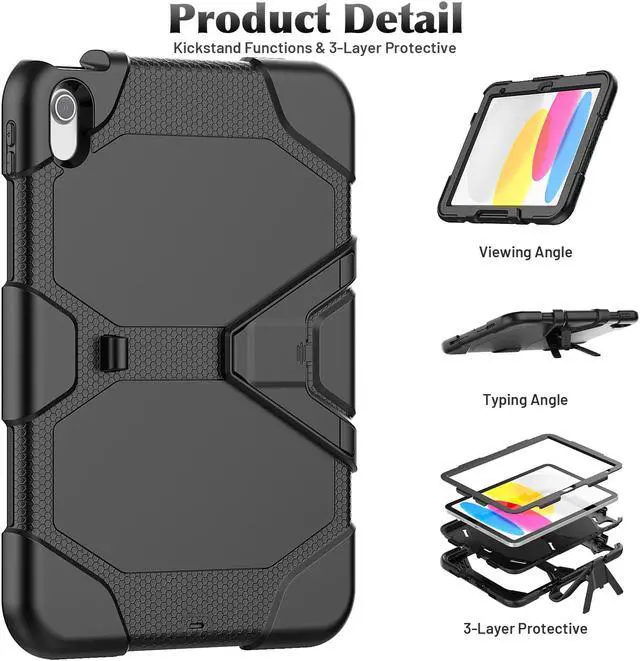 Alt view image 5 of 7 - Case for iPad 10th Generation 2022 10.9 Inch Model A2696 A2757 A2777, Heavy Duty Rugged Shockproof Protective cover with Pencil Holder, Kickstand
