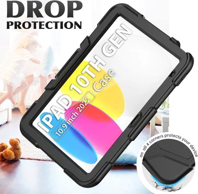 Alt view image 4 of 7 - Case for iPad 10th Generation 2022 10.9 Inch Model A2696 A2757 A2777, Heavy Duty Rugged Shockproof Protective cover with Pencil Holder, Kickstand