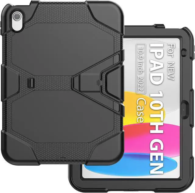 Alt view image 7 of 7 - Case for iPad 10th Generation 2022 10.9 Inch Model A2696 A2757 A2777, Heavy Duty Rugged Shockproof Protective cover with Pencil Holder, Kickstand
