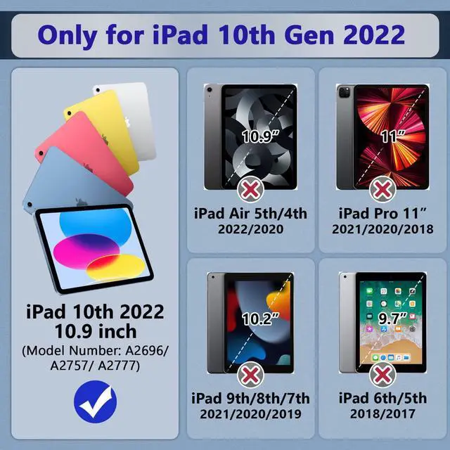 Alt view image 2 of 7 - Case for iPad 10th Generation 2022 10.9 Inch Model A2696 A2757 A2777, Heavy Duty Rugged Shockproof Protective cover with Pencil Holder, Kickstand