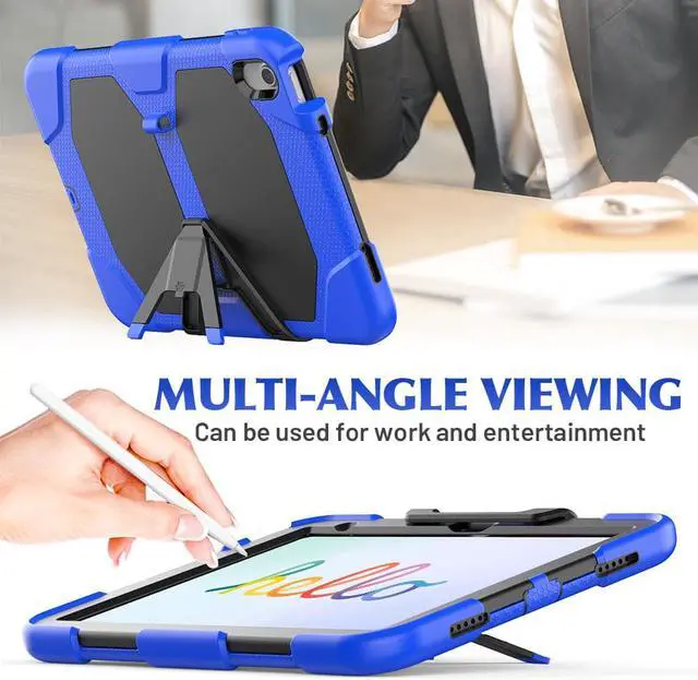 Alt view image 3 of 7 - Case for iPad 10th Generation 2022 10.9 Inch Model A2696 A2757 A2777, Heavy Duty Rugged Shockproof Protective cover with Pencil Holder, Kickstand Blue