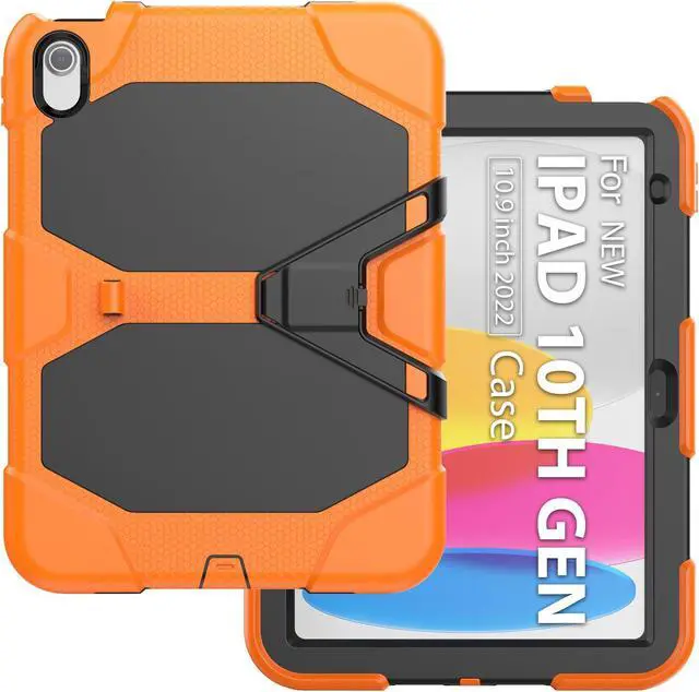 Alt view image 7 of 7 - Case for iPad 10th Generation 2022 10.9 Inch Model A2696 A2757 A2777, Heavy Duty Rugged Shockproof Protective cover with Pencil Holder, Kickstand Orange