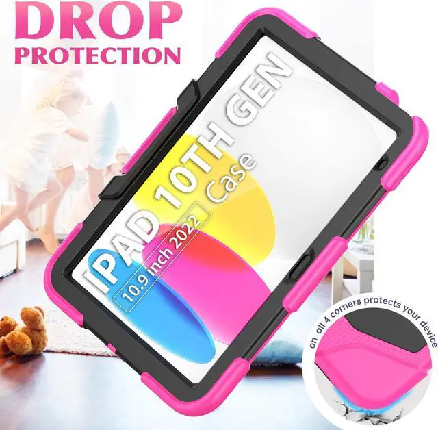 Alt view image 5 of 7 - Case for iPad 10th Generation 2022 10.9 Inch Model A2696 A2757 A2777, Heavy Duty Rugged Shockproof Protective cover with Pencil Holder, Kickstand Rose Gold