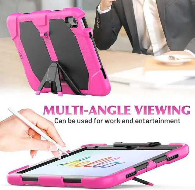 Alt view image 3 of 7 - Case for iPad 10th Generation 2022 10.9 Inch Model A2696 A2757 A2777, Heavy Duty Rugged Shockproof Protective cover with Pencil Holder, Kickstand Rose Gold