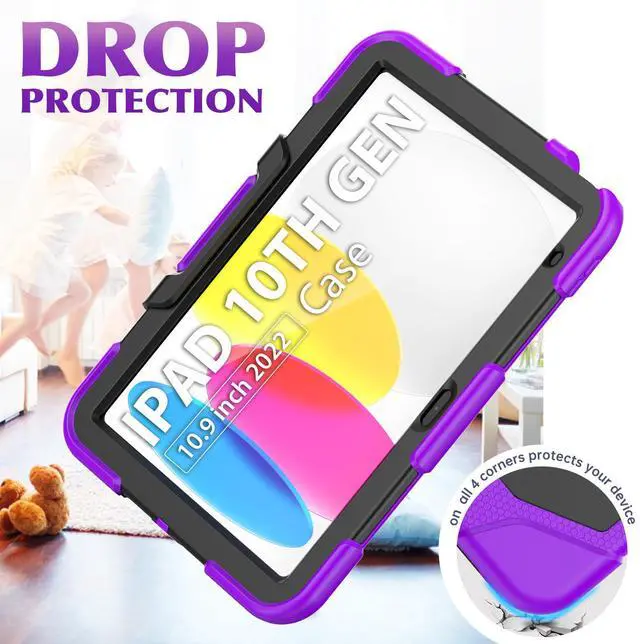 Alt view image 4 of 7 - Case for iPad 10th Generation 2022 10.9 Inch Model A2696 A2757 A2777, Heavy Duty Rugged Shockproof Protective cover with Pencil Holder, Kickstand Purple