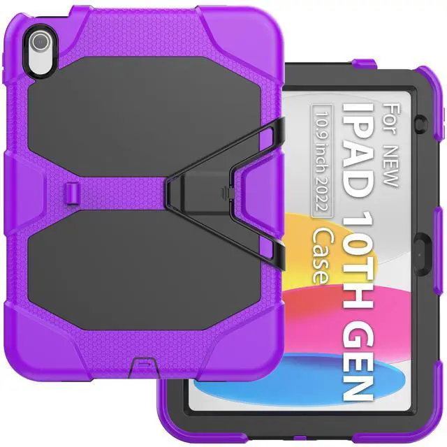 Alt view image 6 of 7 - Case for iPad 10th Generation 2022 10.9 Inch Model A2696 A2757 A2777, Heavy Duty Rugged Shockproof Protective cover with Pencil Holder, Kickstand Purple