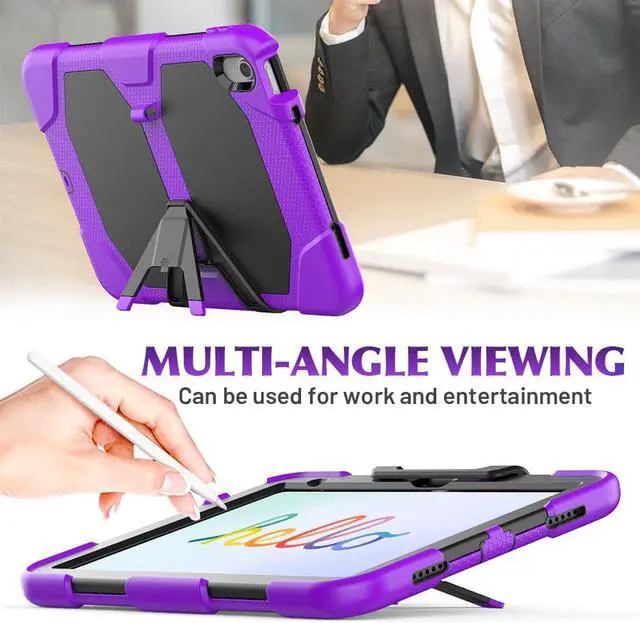 Alt view image 3 of 7 - Case for iPad 10th Generation 2022 10.9 Inch Model A2696 A2757 A2777, Heavy Duty Rugged Shockproof Protective cover with Pencil Holder, Kickstand Purple