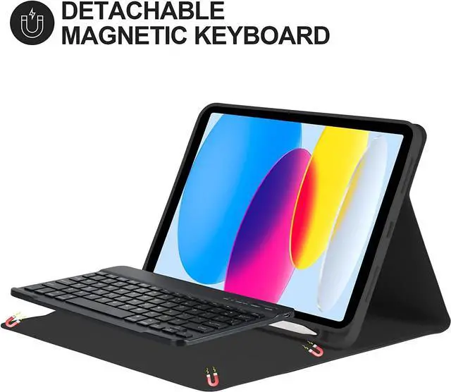 Alt view image 5 of 7 - Keyboard Case for iPad 10th Generation 2022, Model A2696 A2757 A2777 Wireless Detachable Keyboard with Premium Protective Cover with Pencil Holder