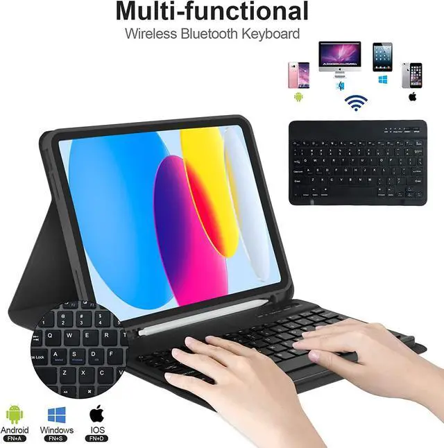 Alt view image 3 of 7 - Keyboard Case for iPad 10th Generation 10.9 inch 2022 Model A2696 A2757 A2777, Wireless Detachable Keyboard with Protective Cover with Pencil Holder