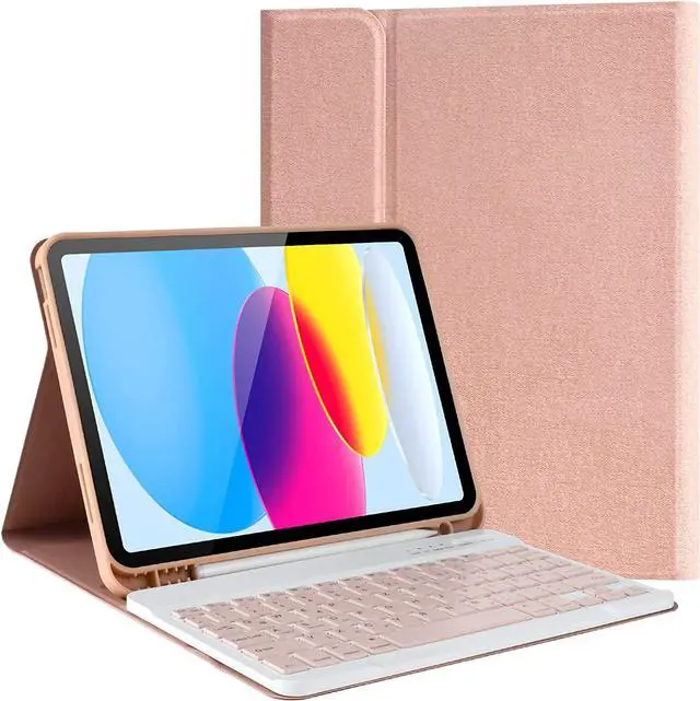 Main image of Keyboard Case for iPad 10th Generation 2022, Model A2696 A2757 A2777 Wireless Detachable Keyboard with Premium Protective Cover with Pencil Holder Pink