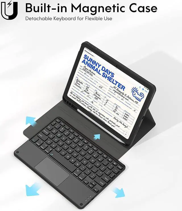 Alt view image 3 of 7 - Touchpad Keyboard Case For iPad 10th Generation 10.9 inch 2022 with 7 Color Backlit, Multi-Touch Trackpad, Flip Stand Cover with Detachable Wireless Keyboard, Pencil Holder