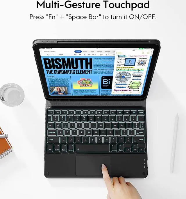 Alt view image 2 of 7 - Touchpad Keyboard Case For iPad 10th Generation 10.9 inch 2022 with 7 Color Backlit, Multi-Touch Trackpad, Flip Stand Cover with Detachable Wireless Keyboard, Pencil Holder