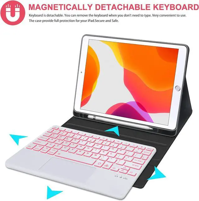 Alt view image 4 of 7 - Touchpad Keyboard Case For iPad 10th Generation 10.9 inch 2022 with 7 Color Backlit, Multi-Touch Trackpad, Flip Stand Cover with Detachable Wireless Keyboard, Pencil Holder Rose Gold