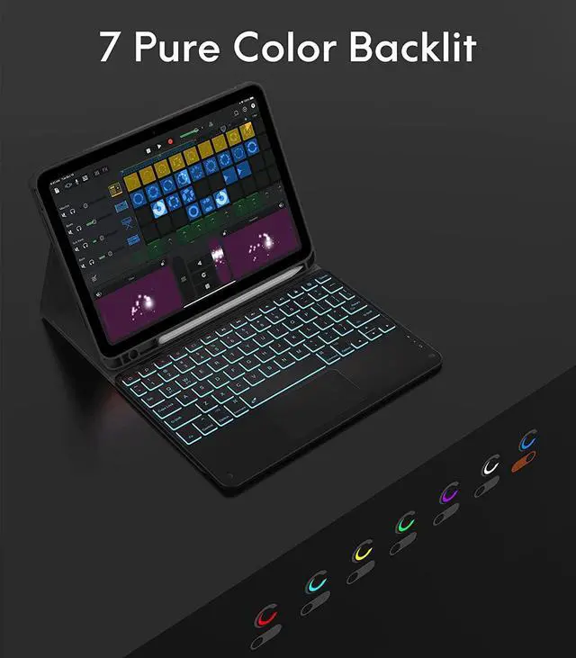 Alt view image 5 of 7 - Touchpad Keyboard Case For iPad 10th Generation 10.9 inch 2022 with 7 Color Backlit, Multi-Touch Trackpad, Flip Stand Cover with Detachable Wireless Keyboard, Pencil Holder