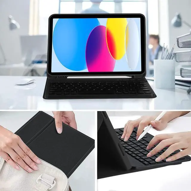 Alt view image 7 of 7 - Keyboard Case for iPad 10th Generation 10.9 inch 2022 Model A2696 A2757 A2777, Wireless Detachable Keyboard with Protective Cover with Pencil Holder