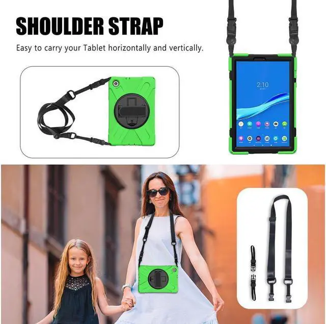 Alt view image 4 of 7 - Case for Lenovo Tab M10 FHD Plus 10.3 inch 2020 2nd Generation / K10, TB-X606F/TB-X606X/TB-X6C6F/TB-X6C6X, Heavy Duty Rugged Drop Resistant Shockproof Cover with Stand/Hand & Shoulder Strap Green