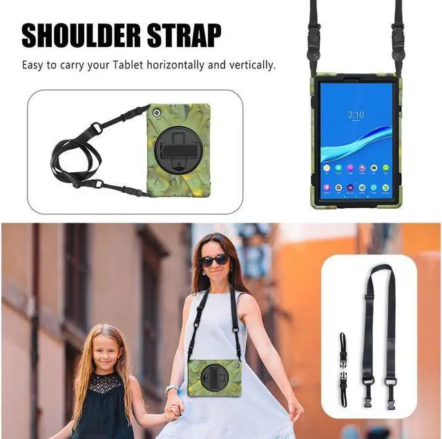 Alt view image 6 of 7 - Case for Lenovo Tab M10 FHD Plus 10.3 inch 2020 2nd Generation / K10, TB-X606F/TB-X606X/TB-X6C6F/TB-X6C6X, Heavy Duty Rugged Drop Resistant Shockproof Cover with Stand/Hand & Shoulder Strap Camo